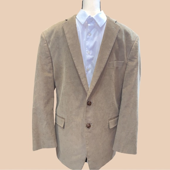 Chaps Other - Chaps Mens Two-Button Blazer Corduroy Cotton Beige Sport Coat Jacket Size 46R